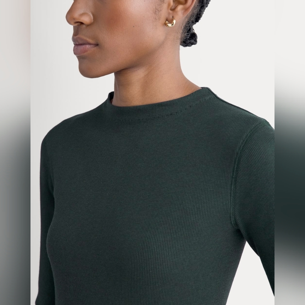 Everlane The Luxe Rib Funnel-Neck Tee, Heathered Dark Sea (XS)